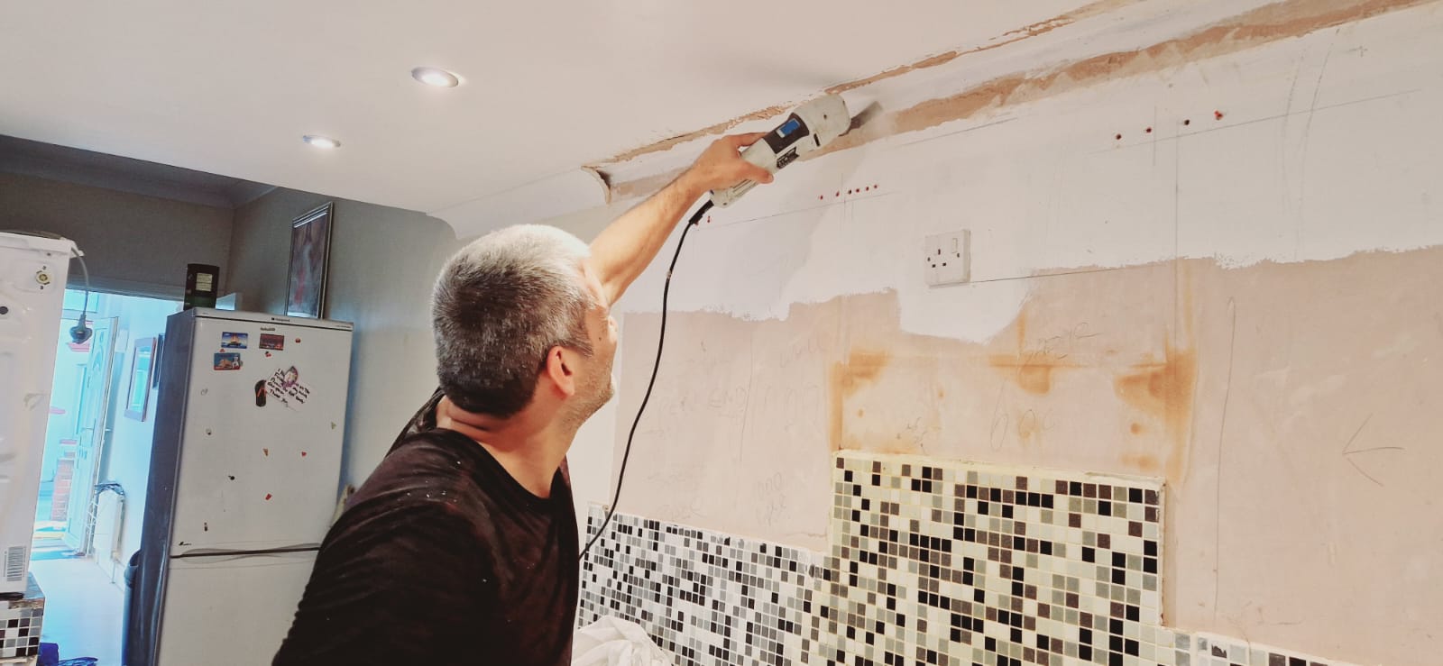 Kitchen wall tiling close-up