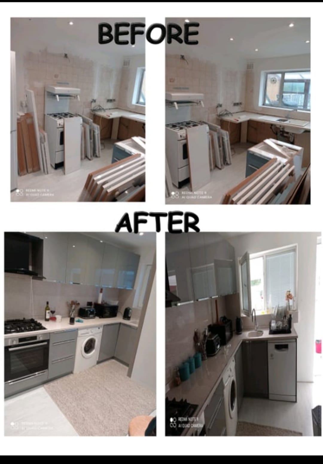 Open-plan living area with new flooring and paint